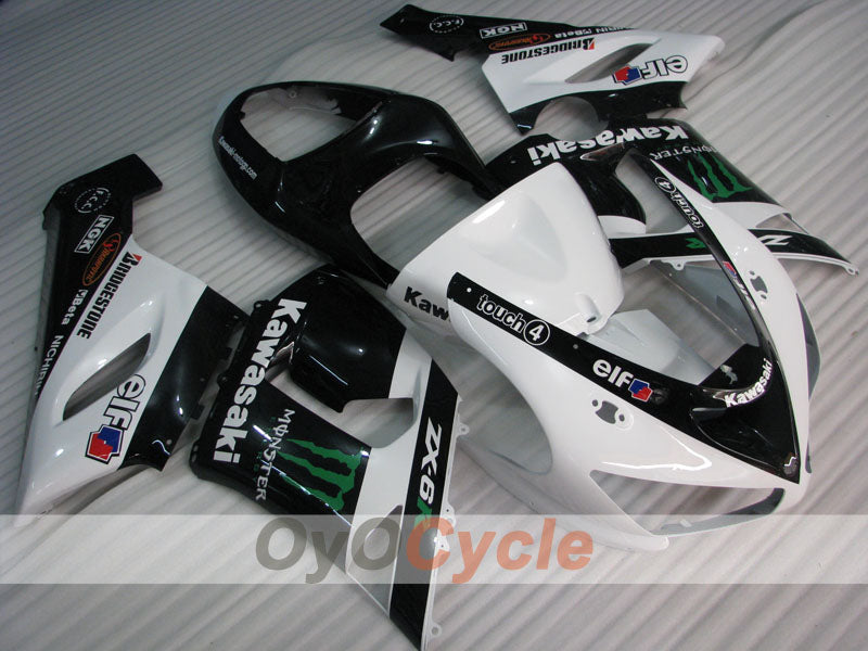 Injection Fairing kit for 05-06 NINJA ZX-6R - White, Black - Monster #OYO87906054