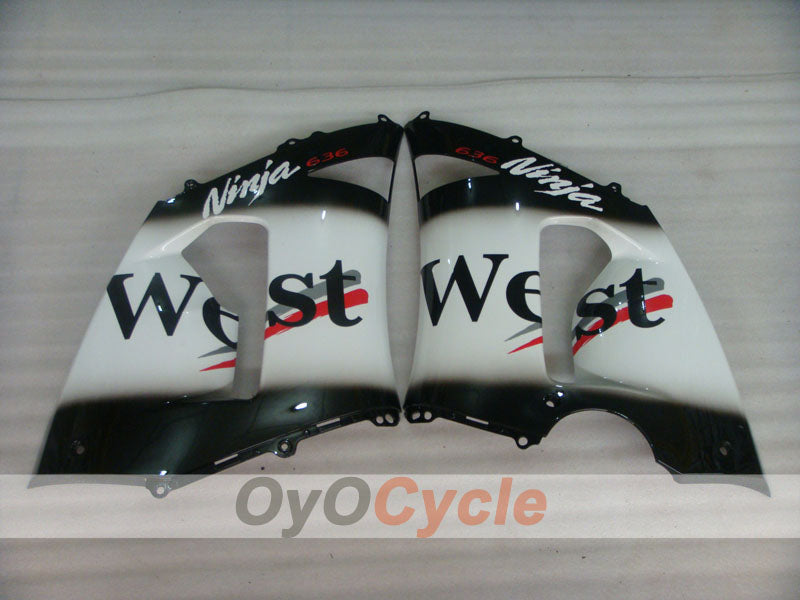 Injection Fairing kit for 05-06 NINJA ZX-6R - White, Black - West #OYO87906055