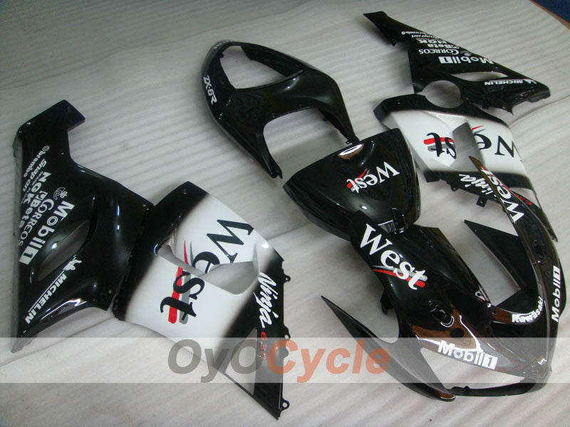 Injection Fairing kit for 05-06 NINJA ZX-6R - White, Black - West #OYO87906055 Main image
