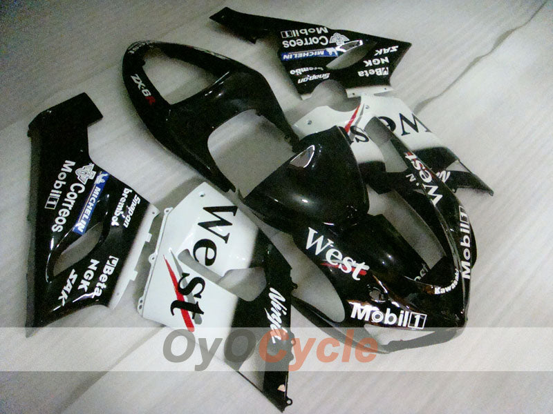 Injection Fairing kit for 05-06 NINJA ZX-6R - White, Black - West #OYO87906056