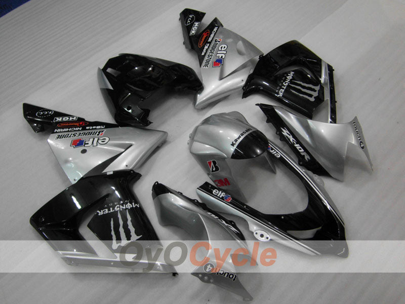 Injection Fairing kit for 04-05 NINJA ZX-10R - Black, Silver - Monster #OYO87906086 Main image