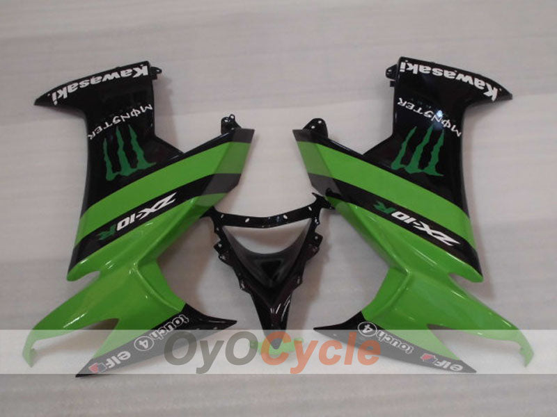 Injection Fairing kit for 08-10 NINJA ZX-10R - Green, Black - Monster #OYO87906106