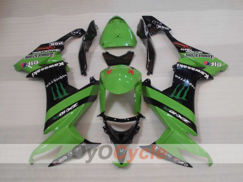 Injection Fairing kit for 08-10 NINJA ZX-10R - Green, Black - Monster #OYO87906106