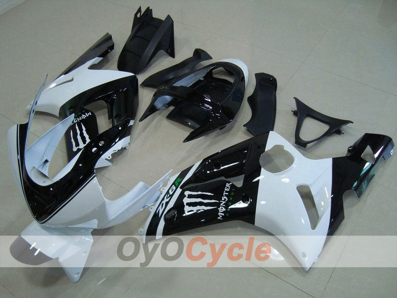 Injection Fairing kit for 03-04 NINJA ZX-6R - White, Black - Monster #OYO87901815 Main image