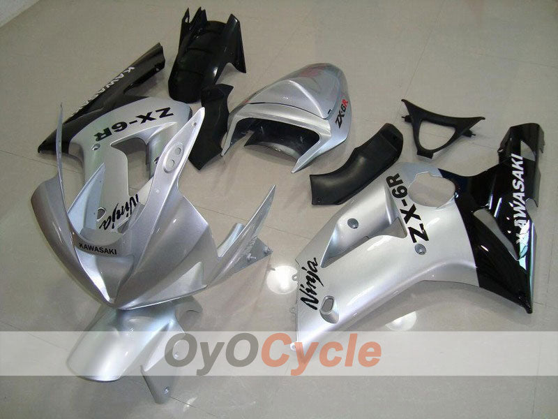 Injection Fairing kit for 03-04 NINJA ZX-6R - Black, Silver - Factory Style #OYO87901792